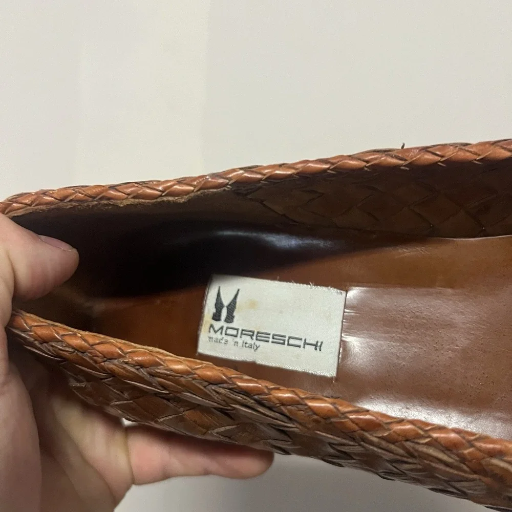 Moreschi Weaved Woven Leather Slip On Loafer Men's 9 Brown Italy 135050 012 AD